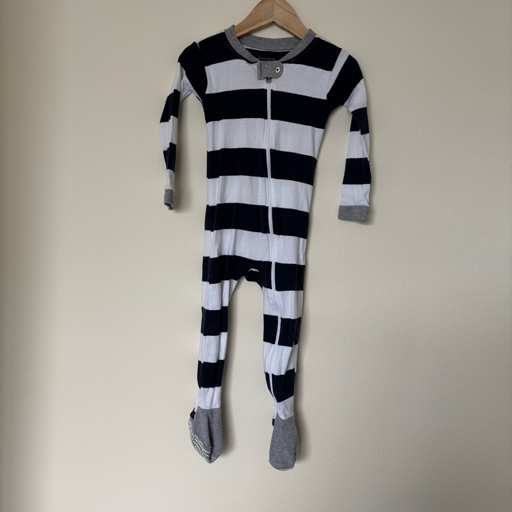 Burt's Bees Navy and White Striped Footie 24M